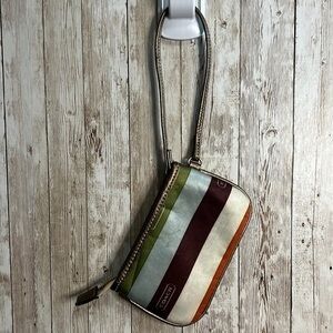 Coach Multi Colored Legacy Gold Interior Striped Wristlet